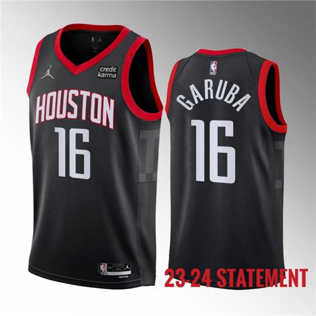 Men%27s Houston Rockets #16 Usman Garuba Black 2023 Statement Edition Stitched Basketball Jersey Dzhi